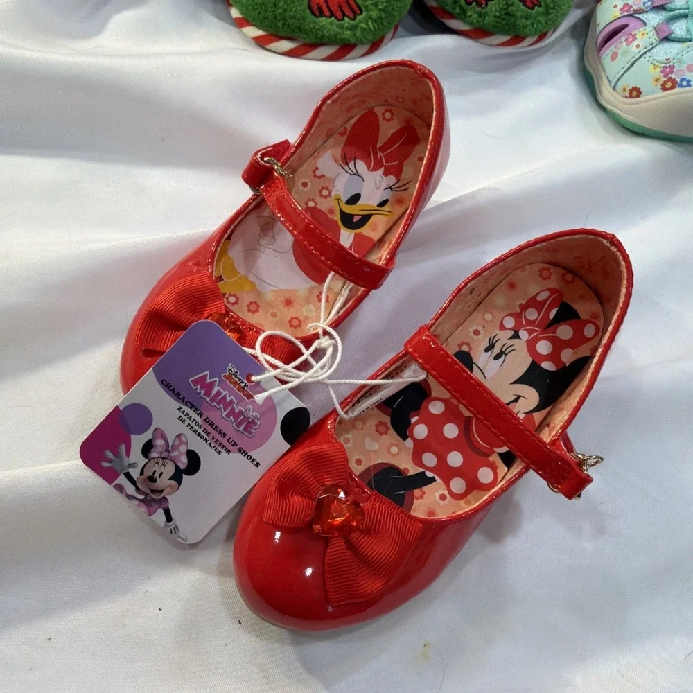Disney Minnie Mouse Red Glitter Bow Shoes Girls Toddler Size 9 Disney Junior NWT - Picture 2 of 11
